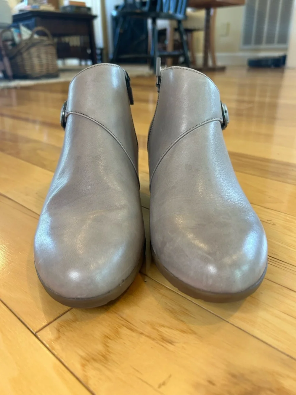 Dansko Darbie Women's Taupe Leather Ankle Booties with Buckle - Picture 3 of 11